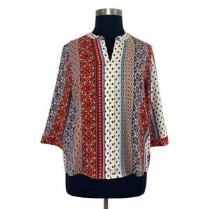 Dana Buchman XL Red White Blue Patterned Top Boho Hippy 4th of July Striped
